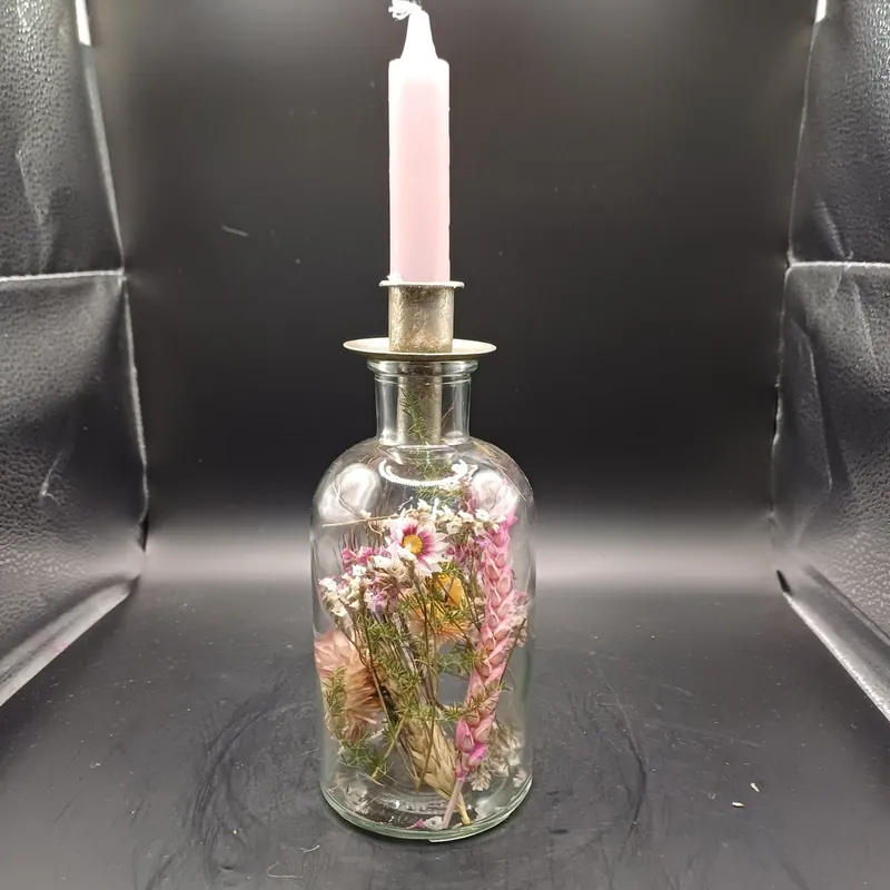 1 Kaarsenhouder met fleurige droogbloemen incl. kaars Hoge Kwaliteit