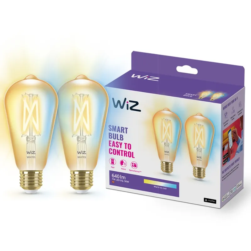 WiZ 2x E27 Filament Edisonlamp Goud Warm tot Koelwit Licht 929003018742 Rechtstreeks Van De Fabrikant