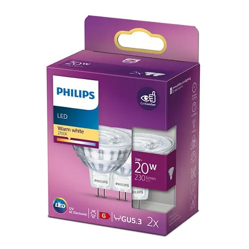 Shop Nu 2x Philips LED Spot MR16 (3W (20W), GU5.3, warm wit)