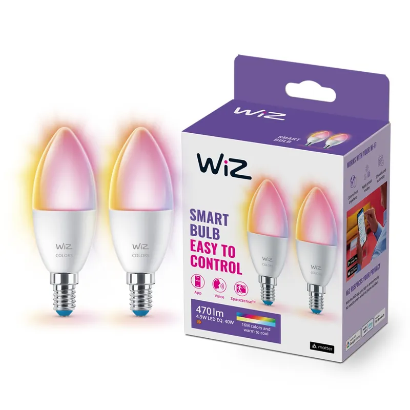 In De Mode WiZ 2x E14 Kaars Gekleurd en Wit Licht 929002448842